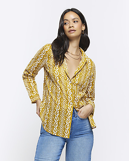 Yellow paisley print long sleeve shirt