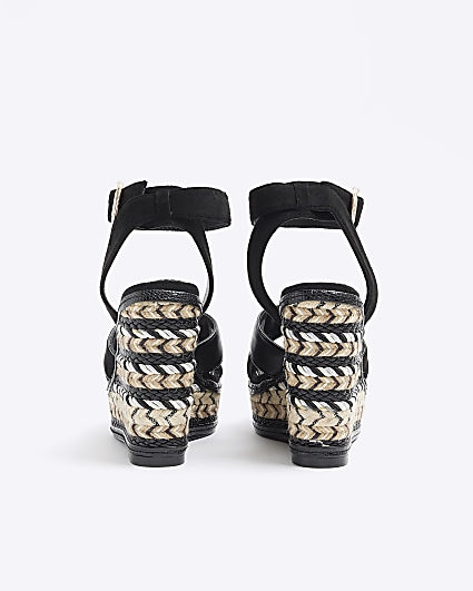Black crossed wedge espadrille sandals