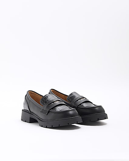 Black croc embossed chunky loafers