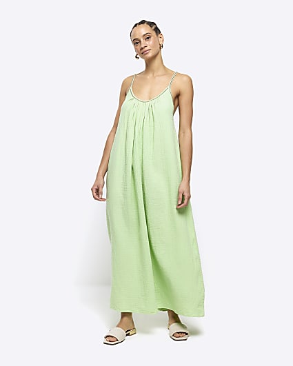 Lime green textured slip midi dress