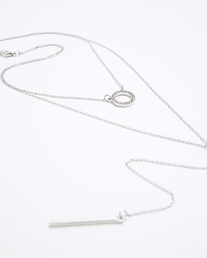 Silver Disc Multirow Necklace
