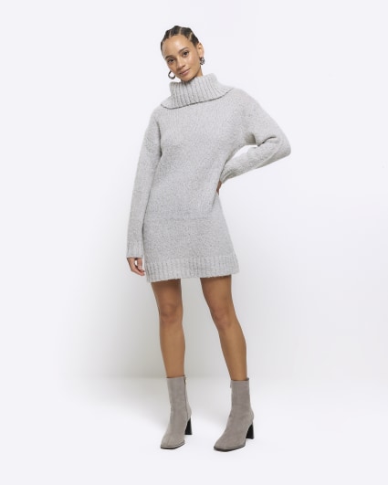 Grey roll neck jumper dress mini