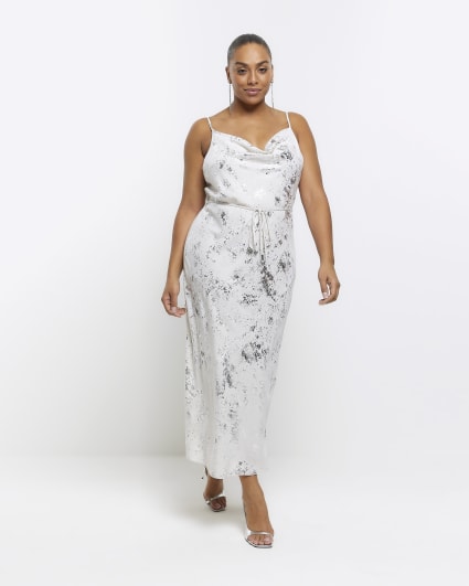 Plus silver foil detail slip midi dress