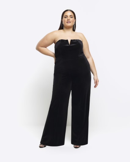 Plus black velvet bandeau jumpsuit