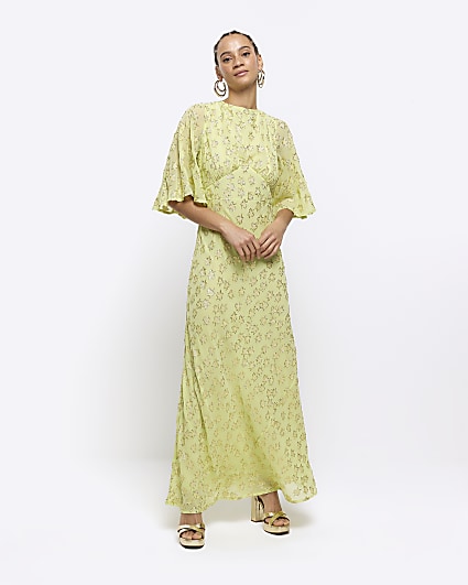 Lime green glitter star swing maxi dress