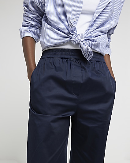 Navy wide fit pull on trousers