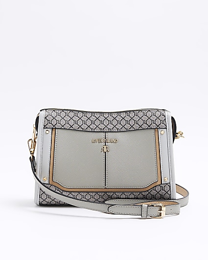 Grey RI monogram panel cross body bag