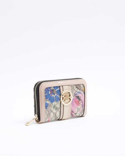Beige floral monogram purse