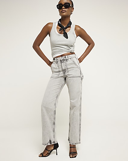 Grey relaxed straight cargo jeans