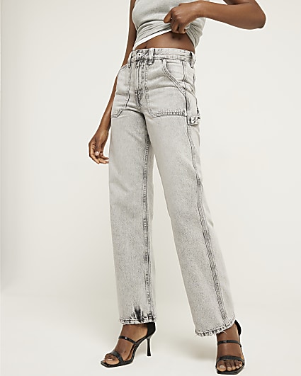 Grey relaxed straight cargo jeans