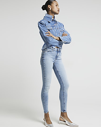 Blue mid rise Molly bum sculpt skinny jeans