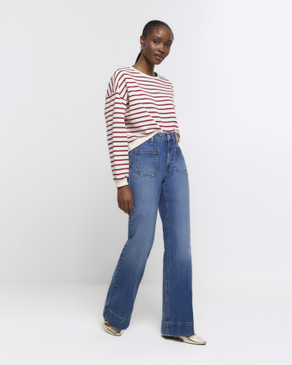 Blue high waisted wide leg jeans