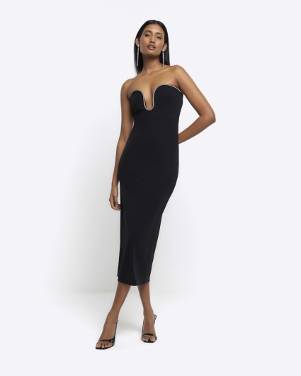 Black diamante bandeau midi dress