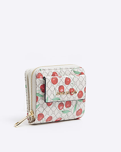 Beige cherry flap front purse