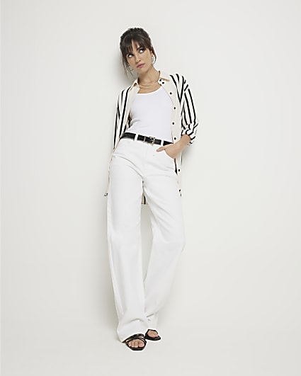 Cream stripe oversized long sleeve shirt