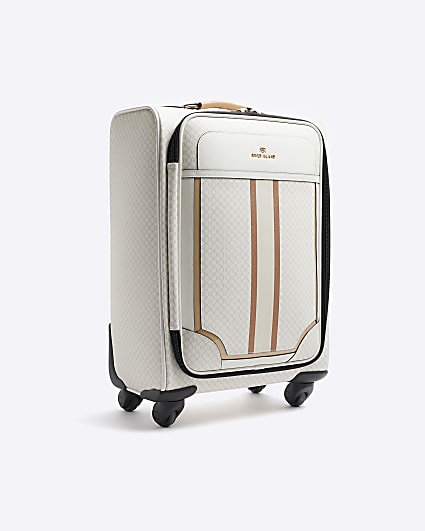 White RI monogram webbing suitcase