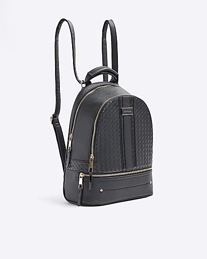Black embossed weave backpack