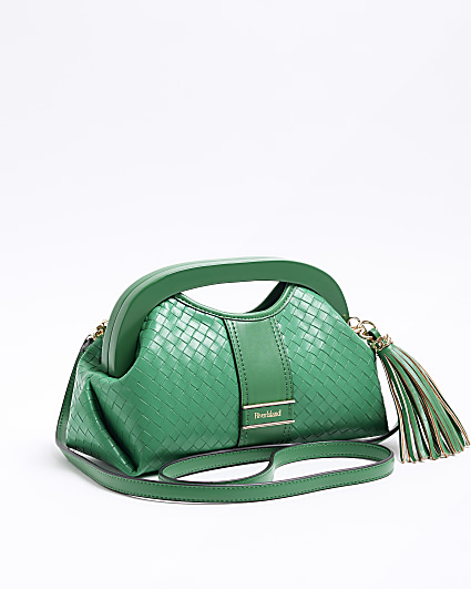 Green embossed weave clutch bag