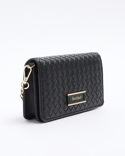 Black weave cross body bag