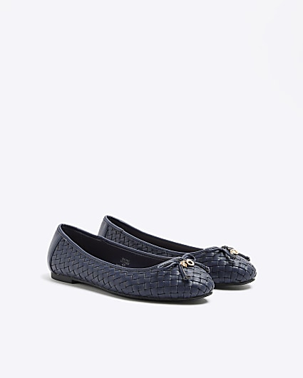 Navy weave bow ballet pumps