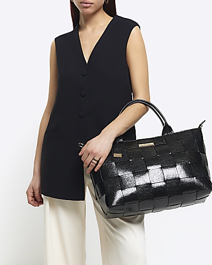 Black chunky weave shopper bag