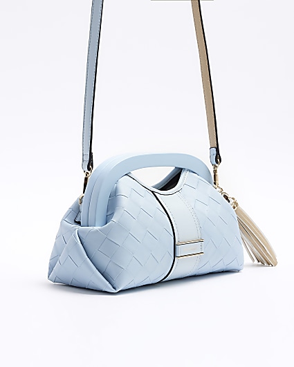 Blue embossed weave clutch bag