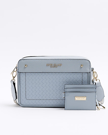 Blue weave boxy cross body bag