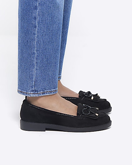 Black plaited bow chunky loafers