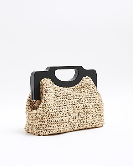 Beige raffia clutch bag