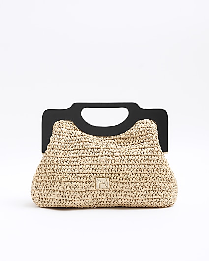 Beige raffia clutch bag