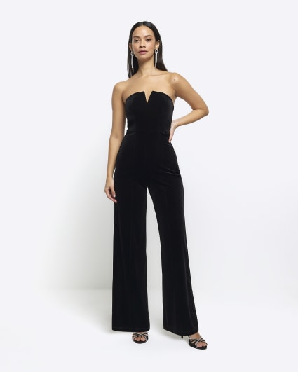 Black velvet bandeau jumpsuit