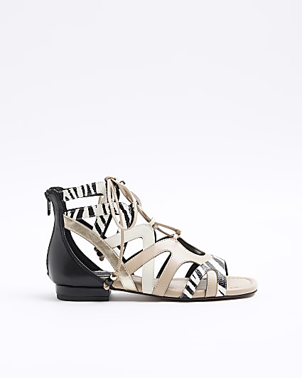 Beige animal print caged gladiator sandals