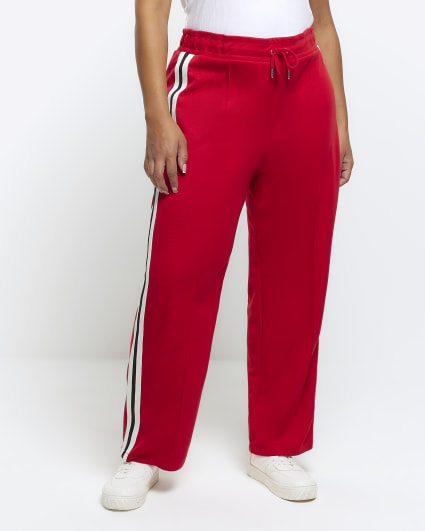 Plus red side stripe wide leg joggers