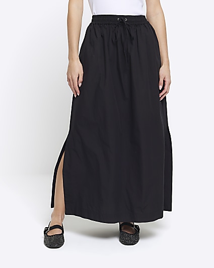 Petite black elasticated waist maxi skirt