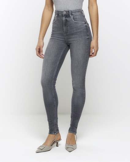 High waist deals grey jeans