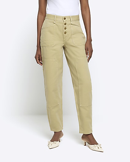 Khaki high waisted tapered jeans