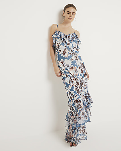 Floral Asymmetric Maxi Slip Dress