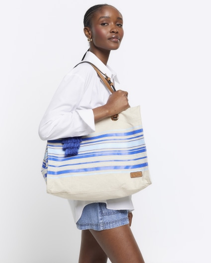 Blue canvas stripe shopper bag