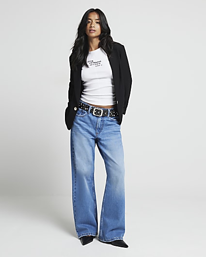 Petite blue relaxed straight jeans