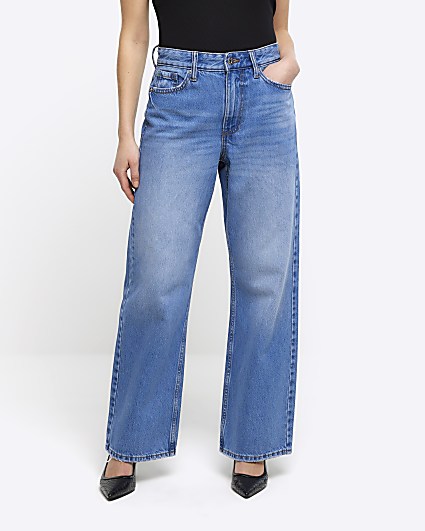Petite blue relaxed straight jeans