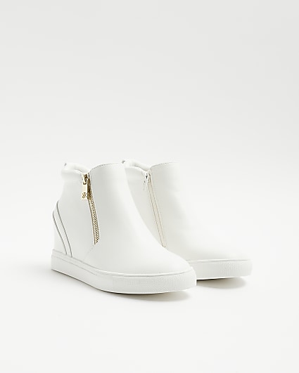 White hidden wedge zip up trainers