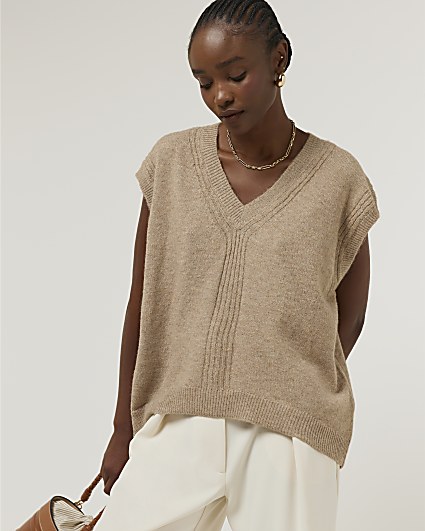 Brown Oversized Knit Tank Top