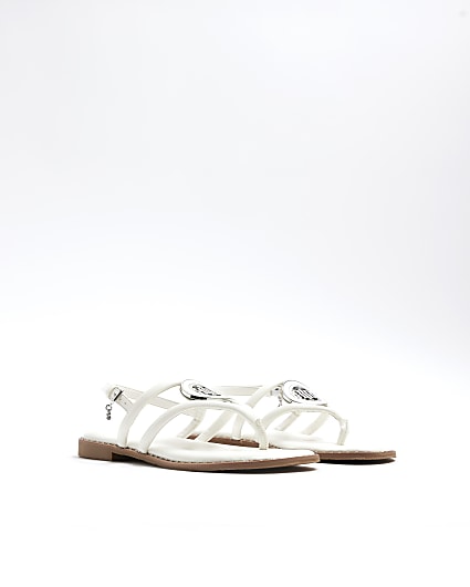 White wide fit studded flat sandals