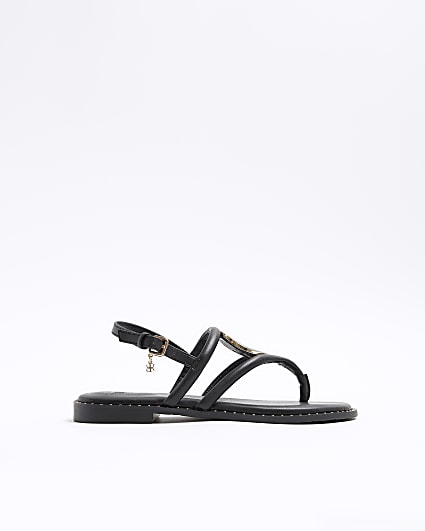 Black wide fit studded flat sandals