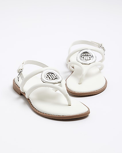 White studded flat sandals