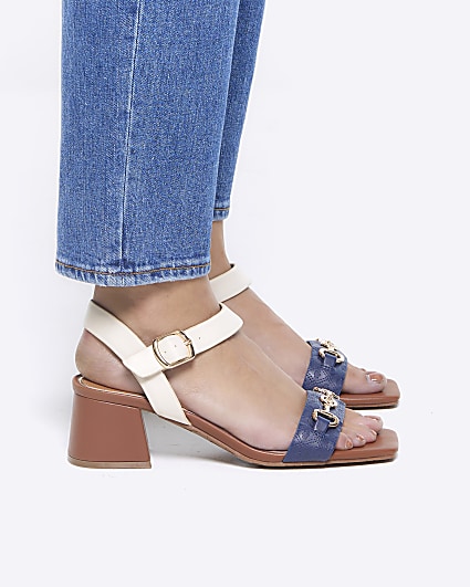 Brown chain block heeled sandals