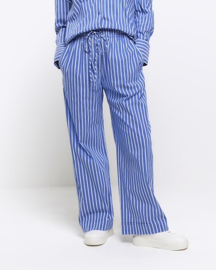 Petite blue stripe poplin pull on trousers