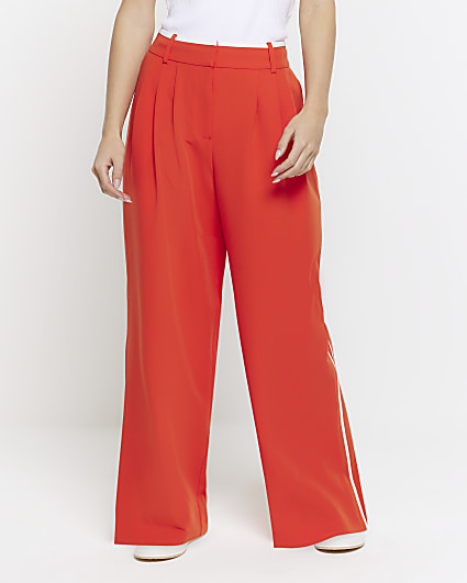 Petite red side stripe wide leg trousers