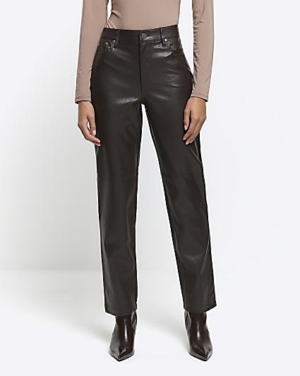 Khaki High Waisted Tapered Trousers