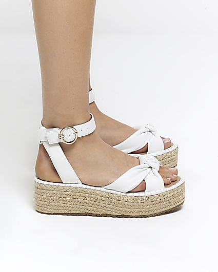 White knot flatform espadrille sandals